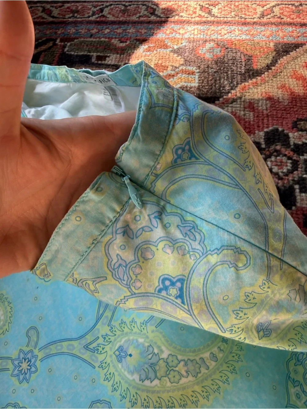 Tommy Hilfiger Light Blue Paisley Skater Skirt with Green Accents